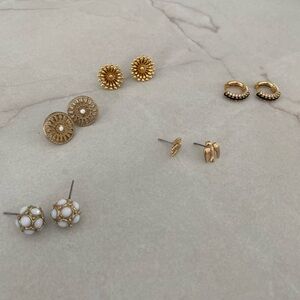 Elegant Gold and White Earring Set